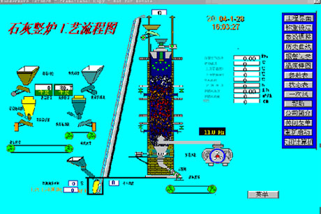 石灰竖炉工艺流程人机操作界面如下所示:;; 白灰生产工艺  1>